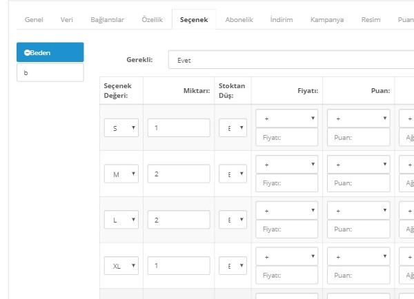 Opencart Seçenek Stoğu Kontrolü Modülü